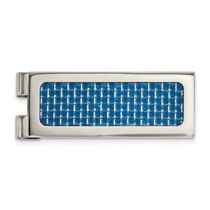 Men's Stainless Steel & Blue Carbon Fiber Spring Loaded Money Clip